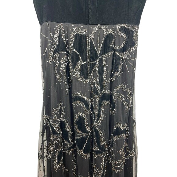 VTG Y2K Adrianna Papell Black Beaded Dress Velvet Burnout Mesh Formal Dress 12 - Picture 6 of 16